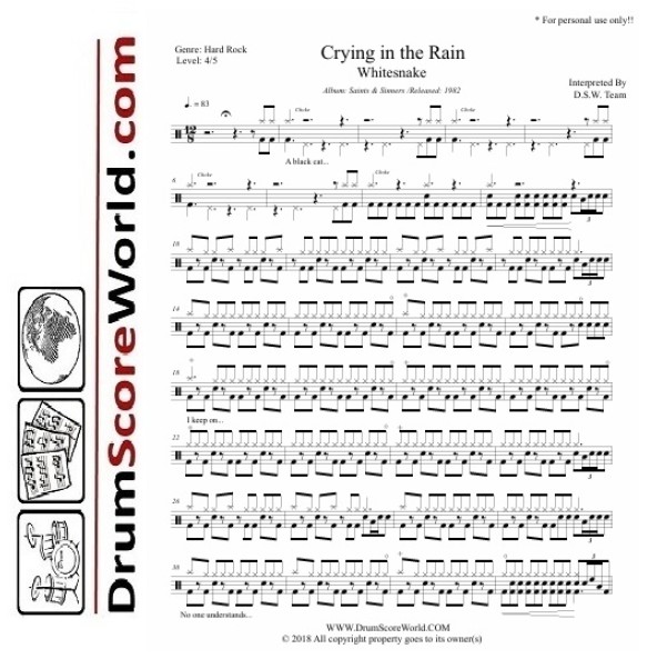 Whitesnake - Crying In The Rain - Drum Sheet + Play-Along Track